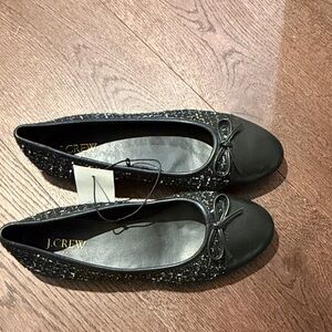 J. Crew Black Tweed Ballet Flats with Bow Accent
